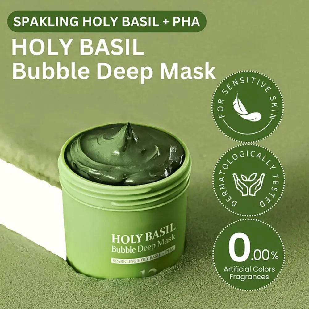 Korean Carbonic Acid Holy Basil Bubble Facial Mask Exfoliating Deep Cleansing Remove Blackhead Shrink Pore Oil Control Skin Care